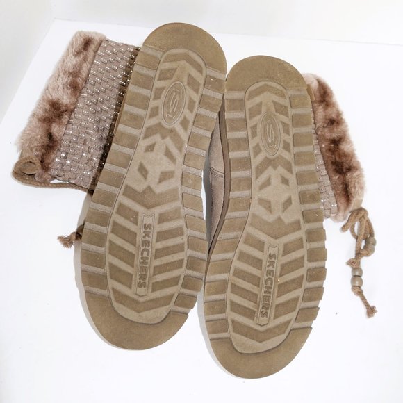 Skechers Genuine Suede Leather Taupe Keepsakes "Lazy bones" Boots Size 8.5 - Picture 5 of 6